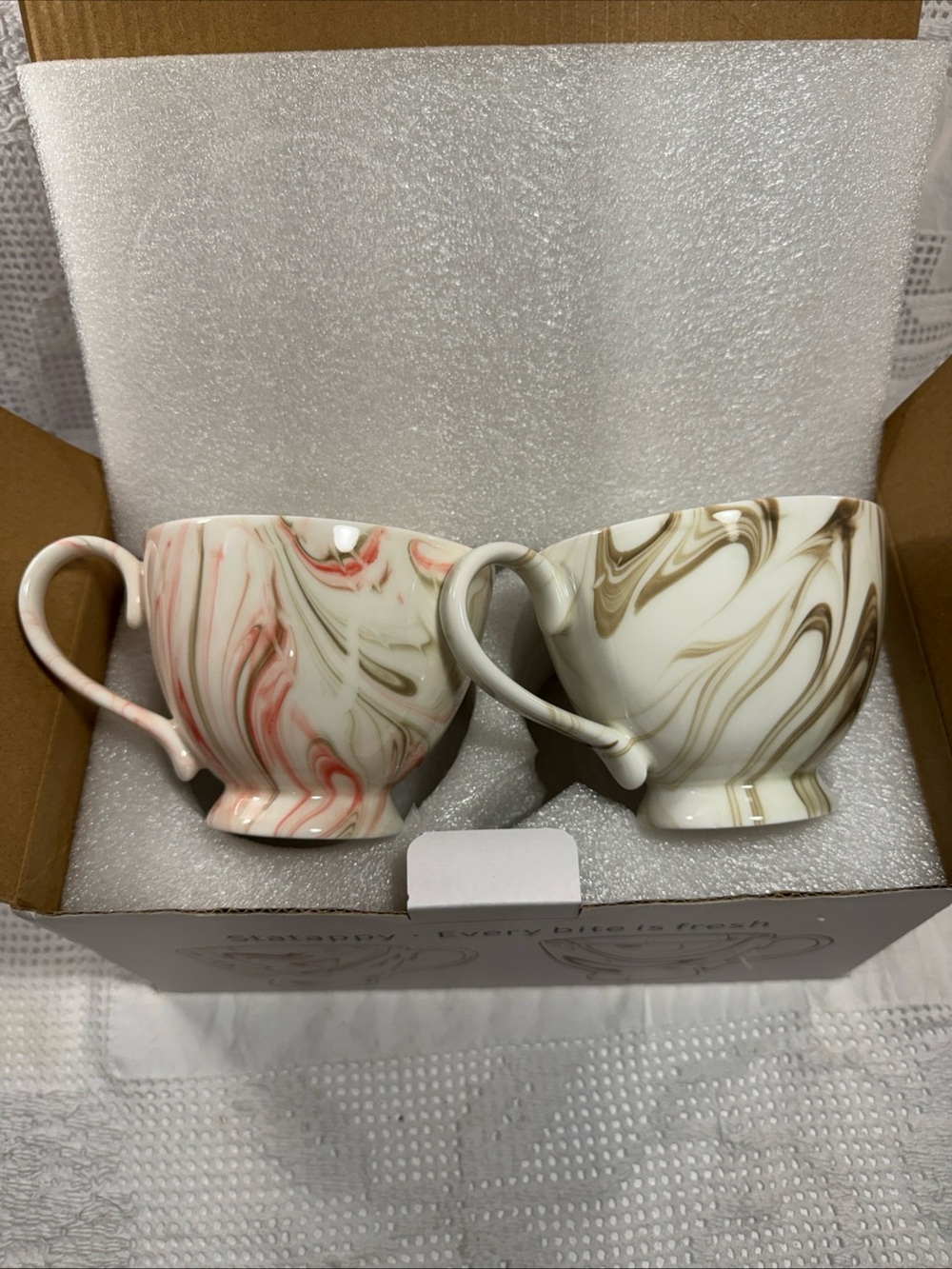 Straps Hand PaintedMarbled Ceramic Coffee Mugs - Pink & Green(Set of 2)